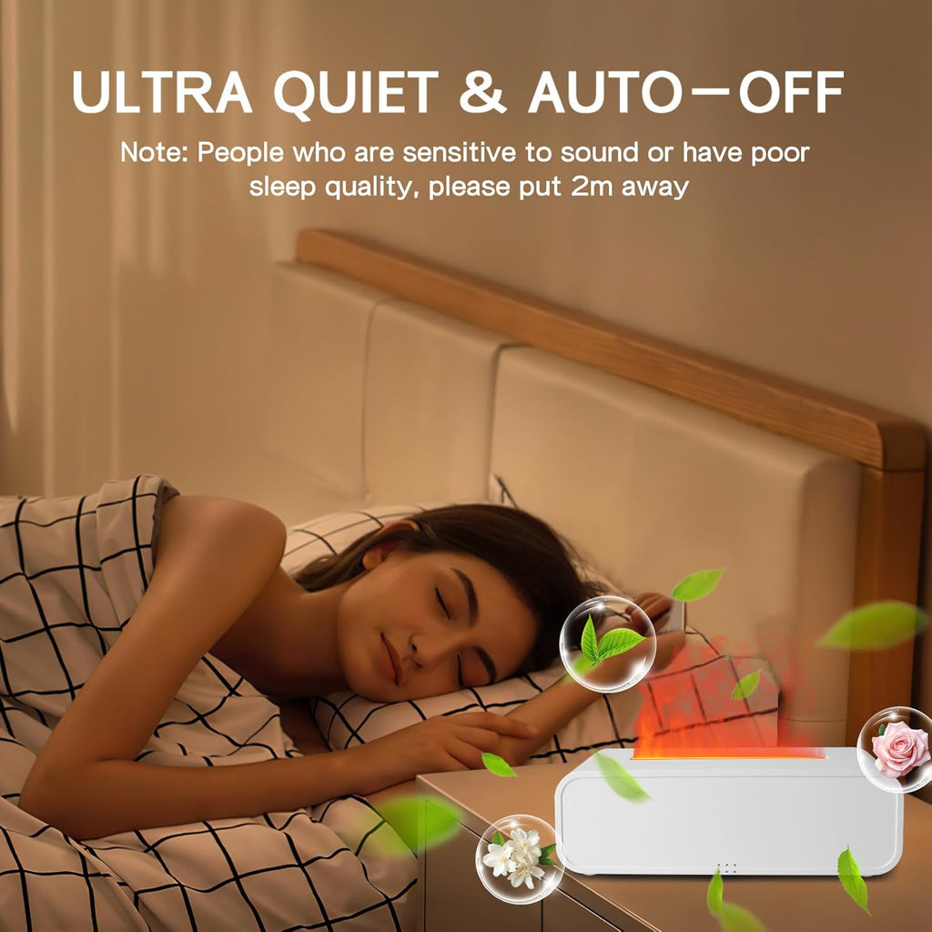 QKTYB Difusor Aceites Esenciales Flame Con 7 Colores,Activado Por Música Humidificador De Aire Control Remoto, Sin Agua Apagado Automático Aceites Esenciales 3 Configuraciones De Tiempo 250Ml