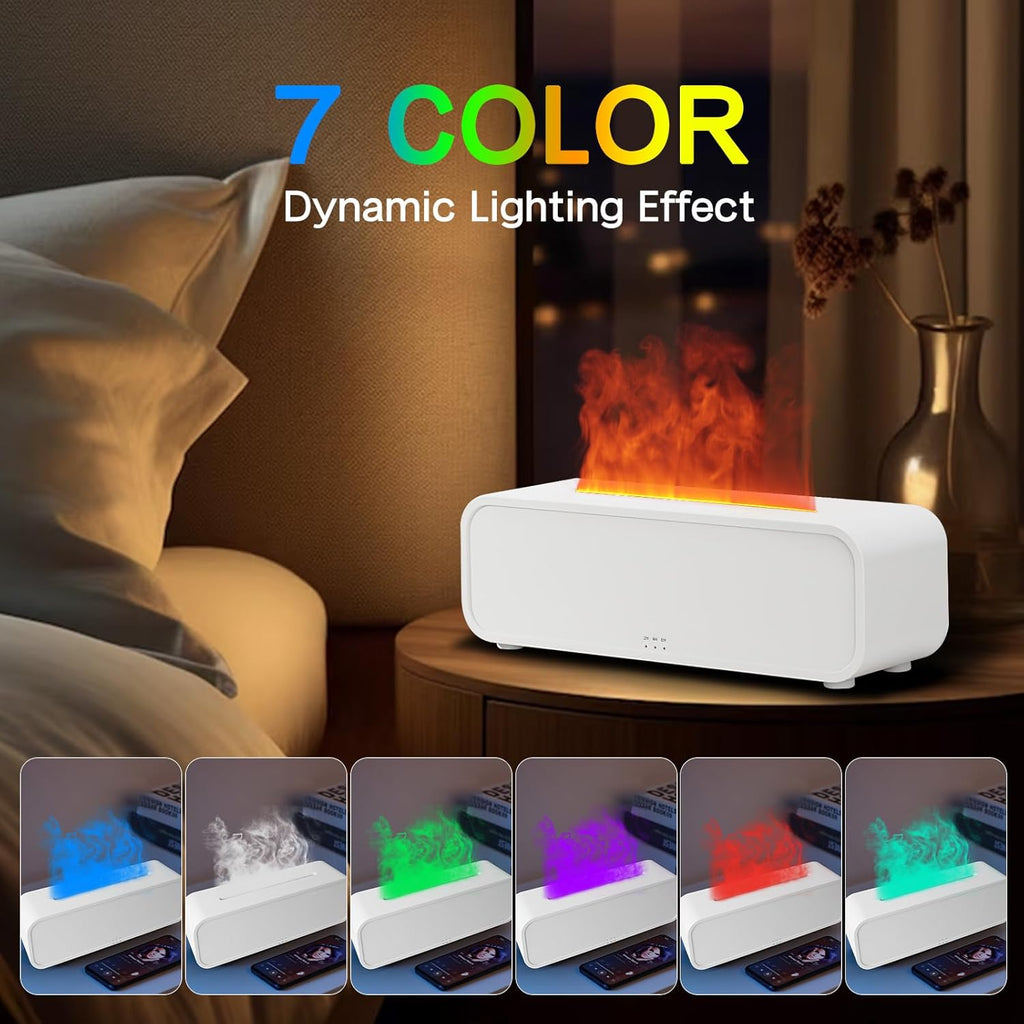 QKTYB Difusor Aceites Esenciales Flame Con 7 Colores,Activado Por Música Humidificador De Aire Control Remoto, Sin Agua Apagado Automático Aceites Esenciales 3 Configuraciones De Tiempo 250Ml