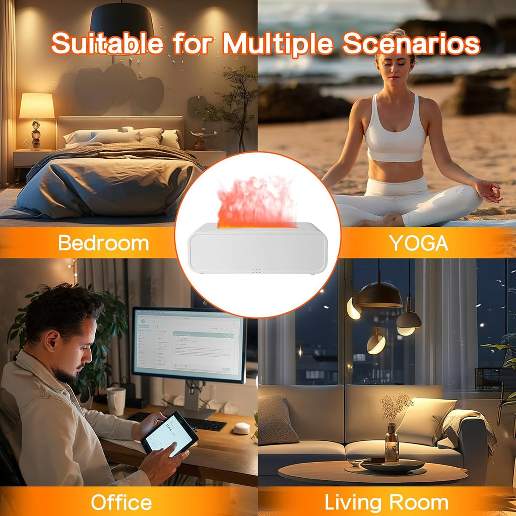 QKTYB Difusor Aceites Esenciales Flame Con 7 Colores,Activado Por Música Humidificador De Aire Control Remoto, Sin Agua Apagado Automático Aceites Esenciales 3 Configuraciones De Tiempo 250Ml